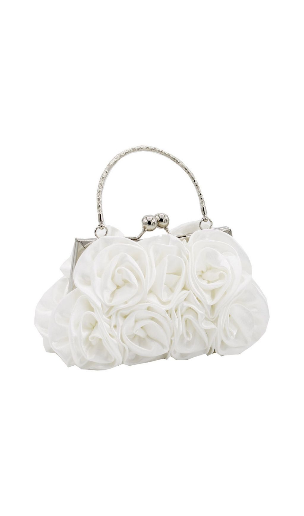 Adahy Elegant White Floral Satin Evening Clutch Bag with Handle