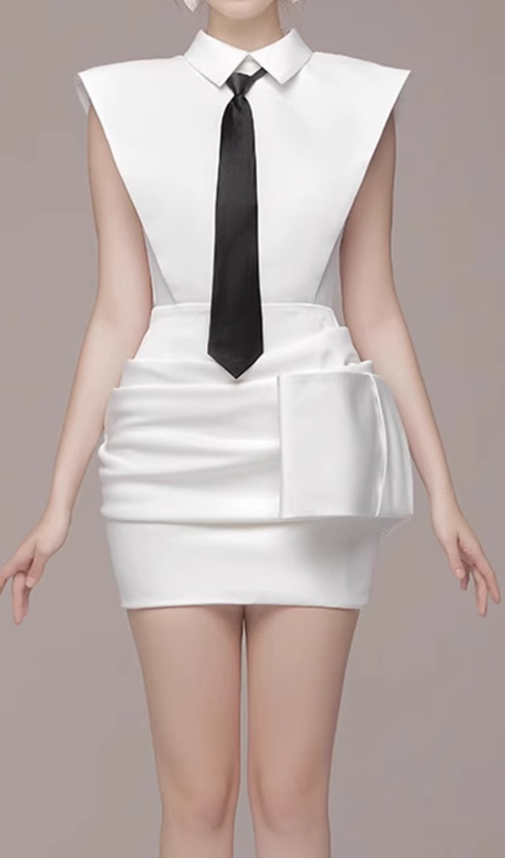 Estella White Bowknot Mini Dress With Necktie