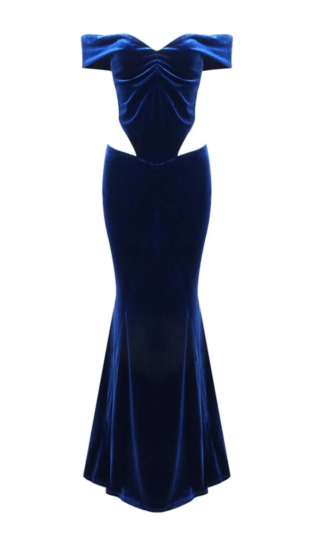 Off Shoulder Waist Hollow Velvet Maxi Dress In Blue