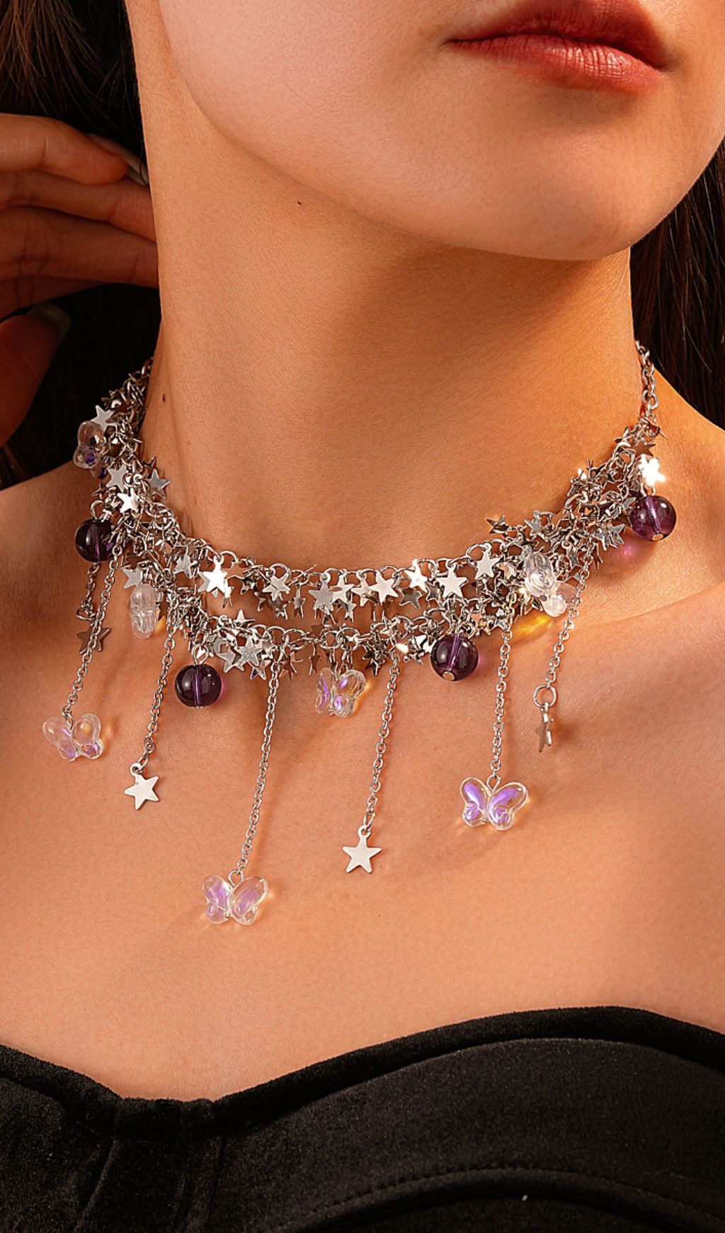Jory Celestial Star & Butterfly Layered Choker Necklace for Women