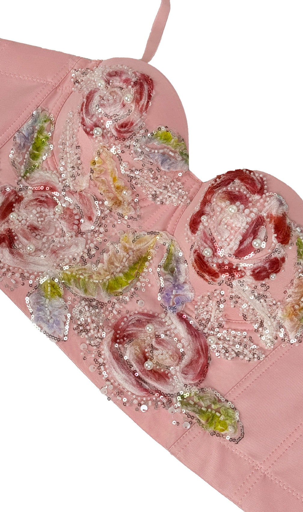 Hazina Floral Sequin & Pearl Embroidered Bustier Crop Top - Dazzling Party & Festival Glam