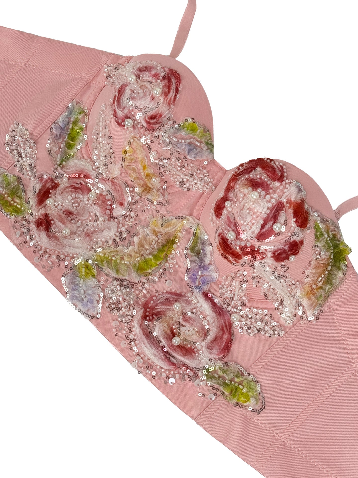 Hazina Floral Sequin & Pearl Embroidered Bustier Crop Top - Dazzling Party & Festival Glam