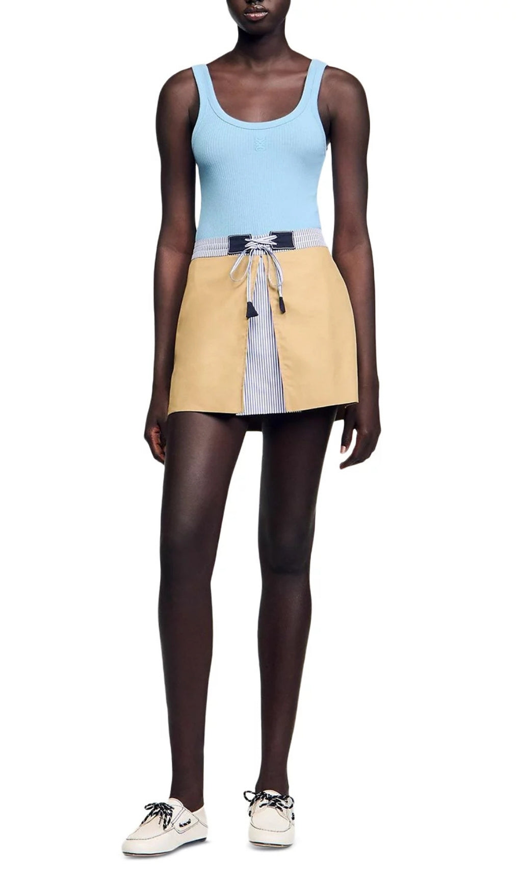 Short Dual Material Skirt