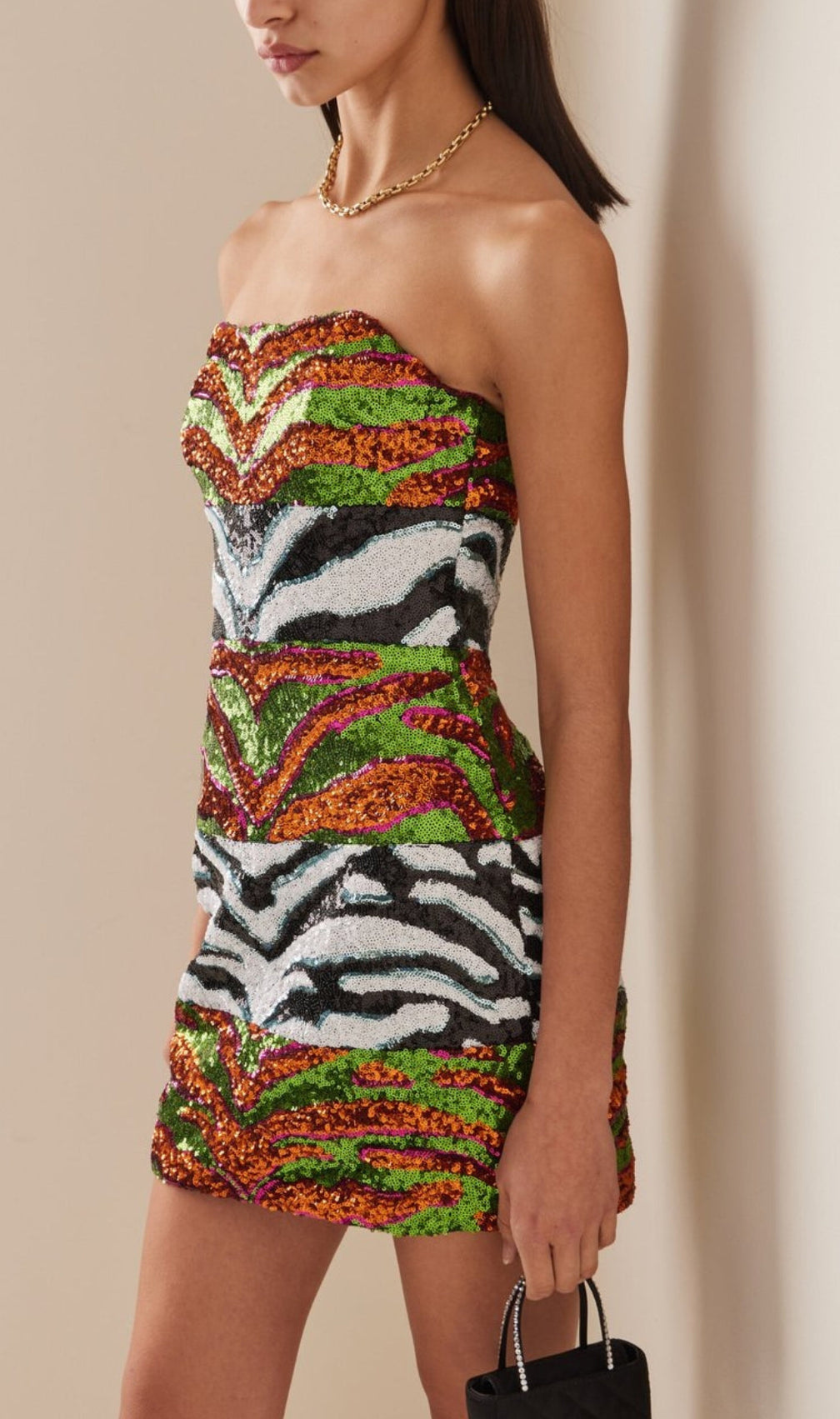 Alora Strapless Print Sequin Mini Dress