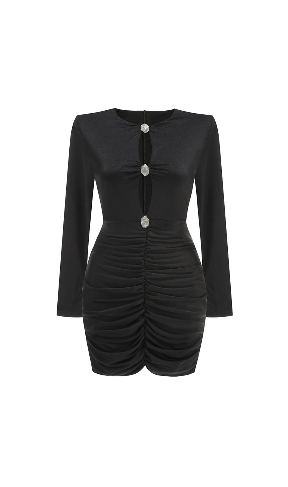 Deana Black Long Sleeve Ruched Mini Dress