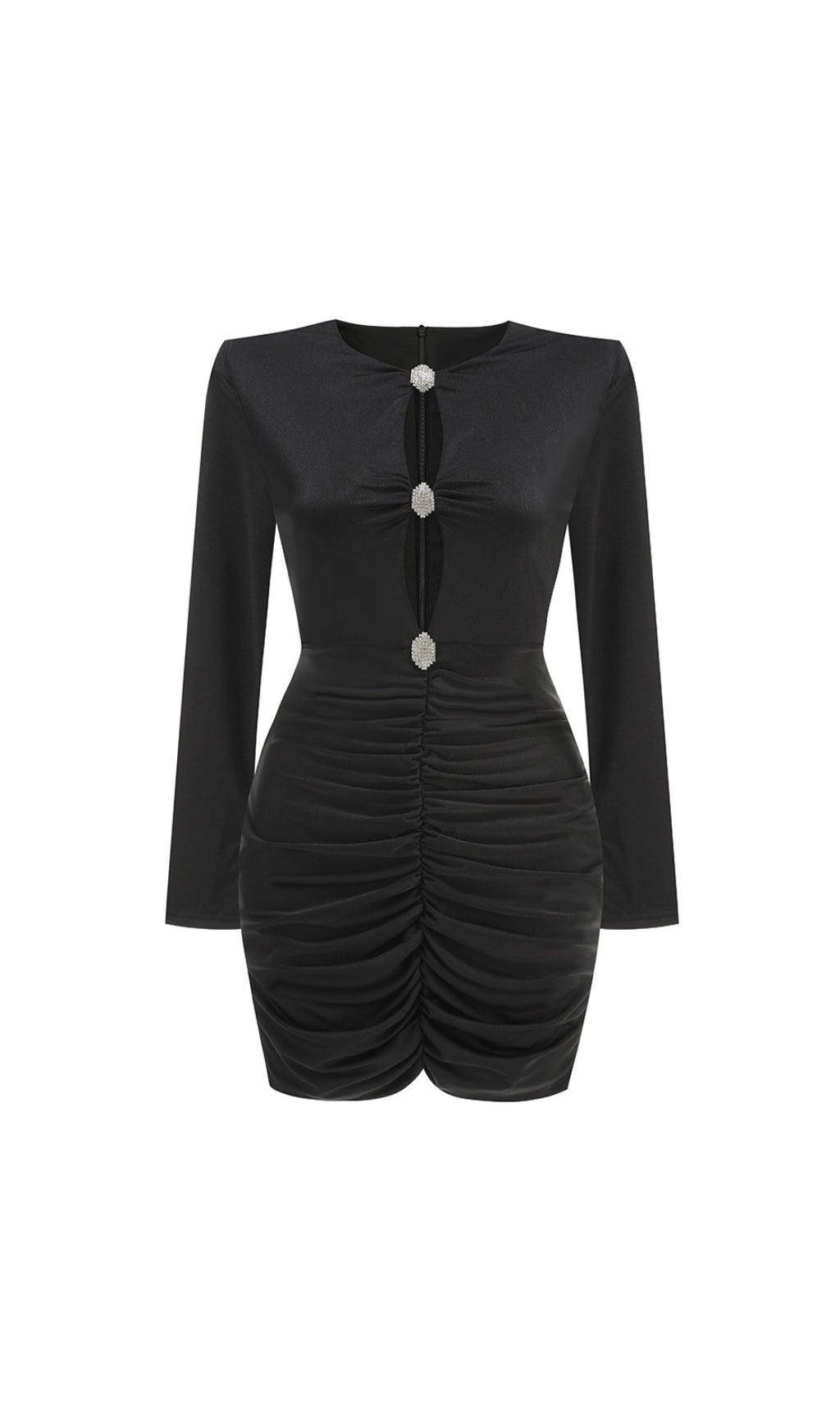 Deana Black Long Sleeve Ruched Mini Dress
