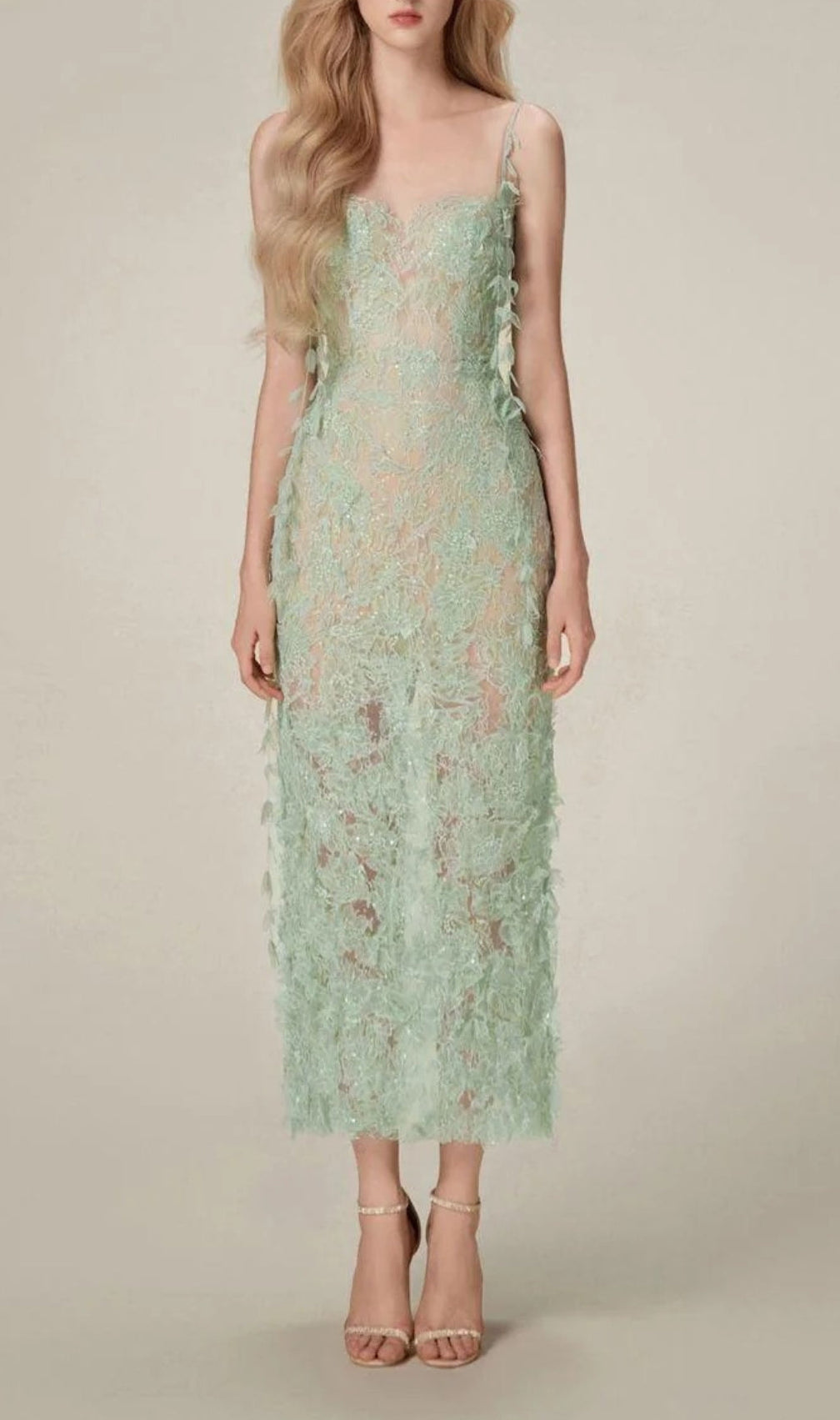 Argo Green Bead Lace Pencil Dress