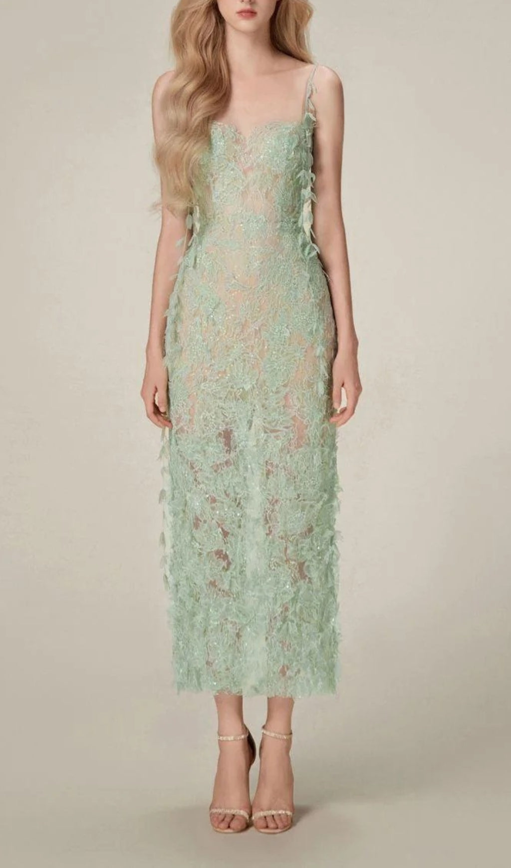Argo Green Bead Lace Pencil Dress