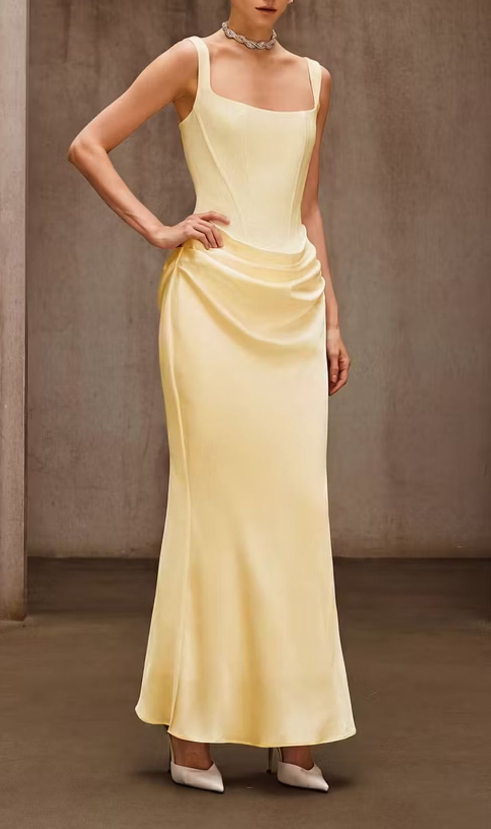 Duyen Luxe Yellow Satin Corset Maxi Dress - Glamorous Evening Gown