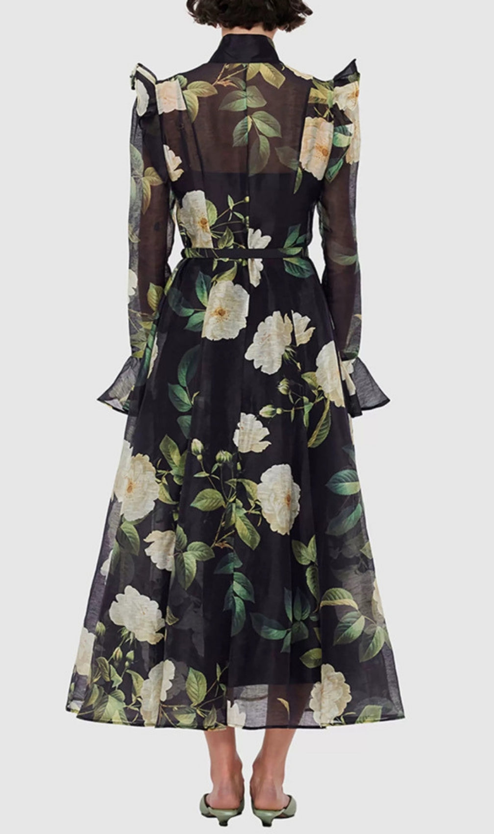 Eder Black Floral Long Sleeve Midi Dress