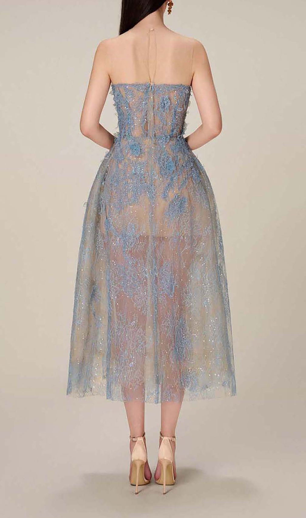 Allyson Blue Floral Lace Embroider Midi Dress