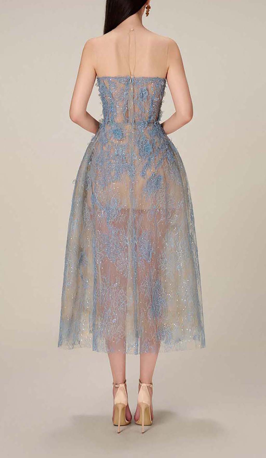 Allyson Blue Floral Lace Embroider Midi Dress