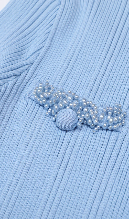 Julio Chic Baby Blue Ribbed Knit Cardigan & Ruffle Mini Skirt Set