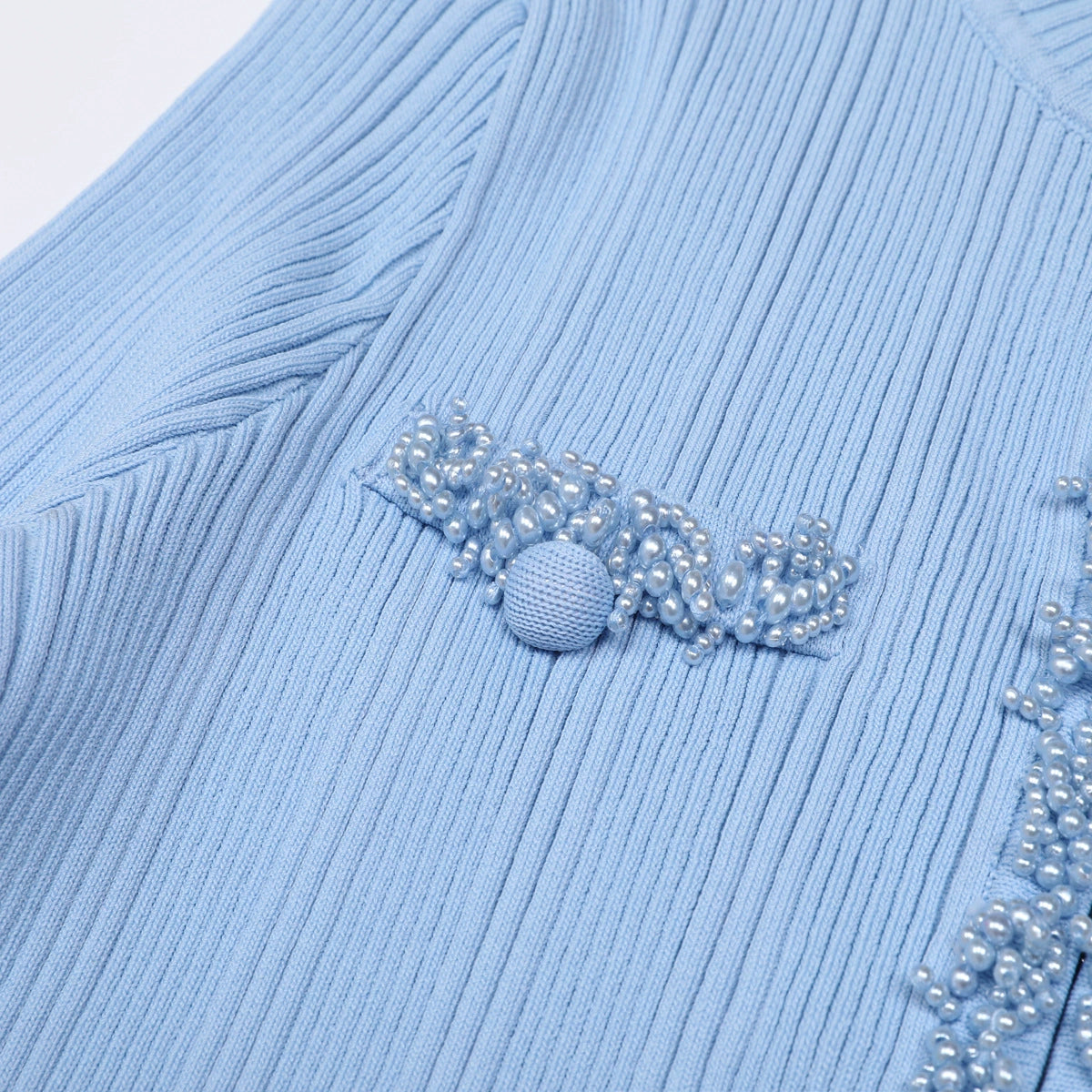 Julio Chic Baby Blue Ribbed Knit Cardigan & Ruffle Mini Skirt Set