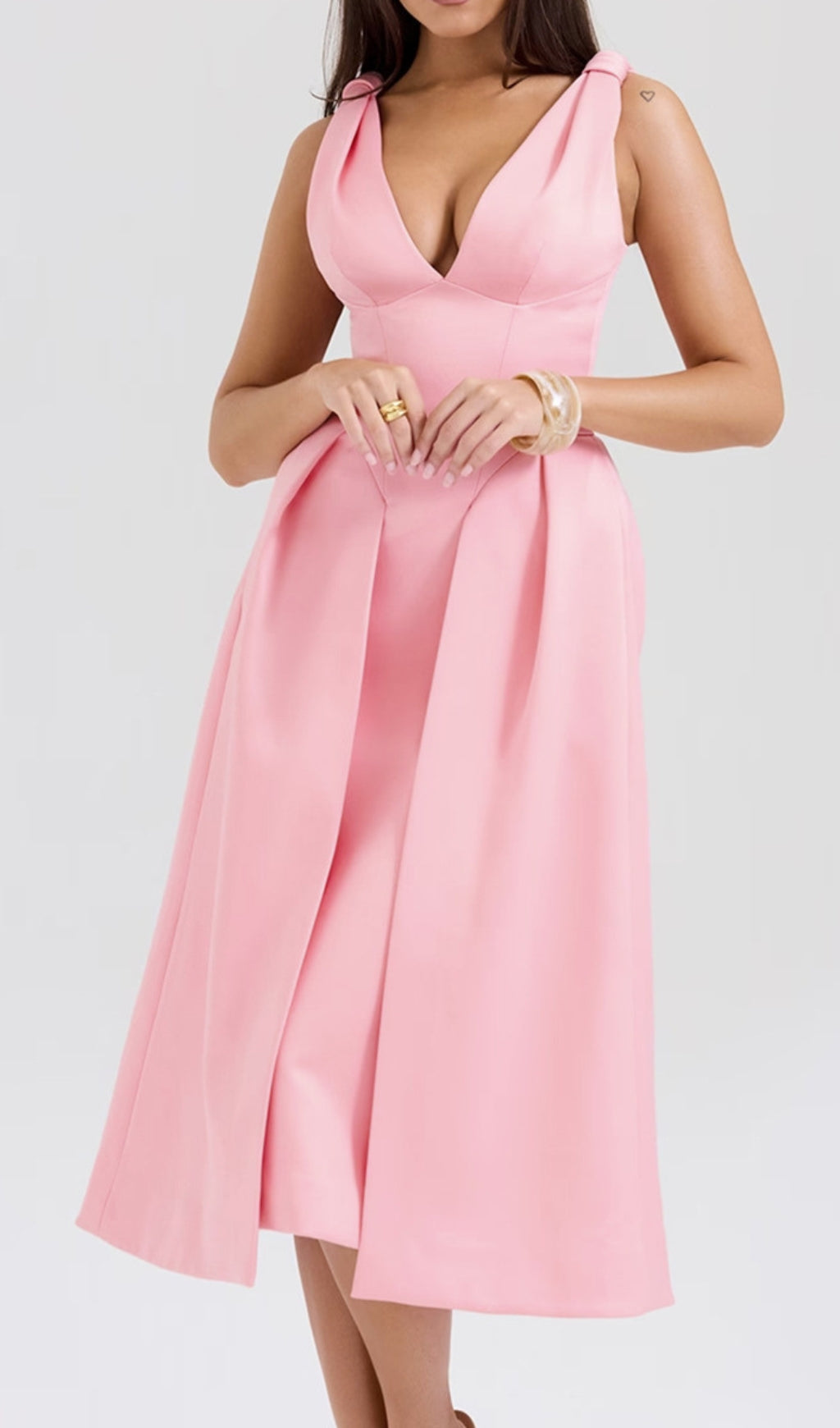 Dilanne Pink V-Neck Midi Dress