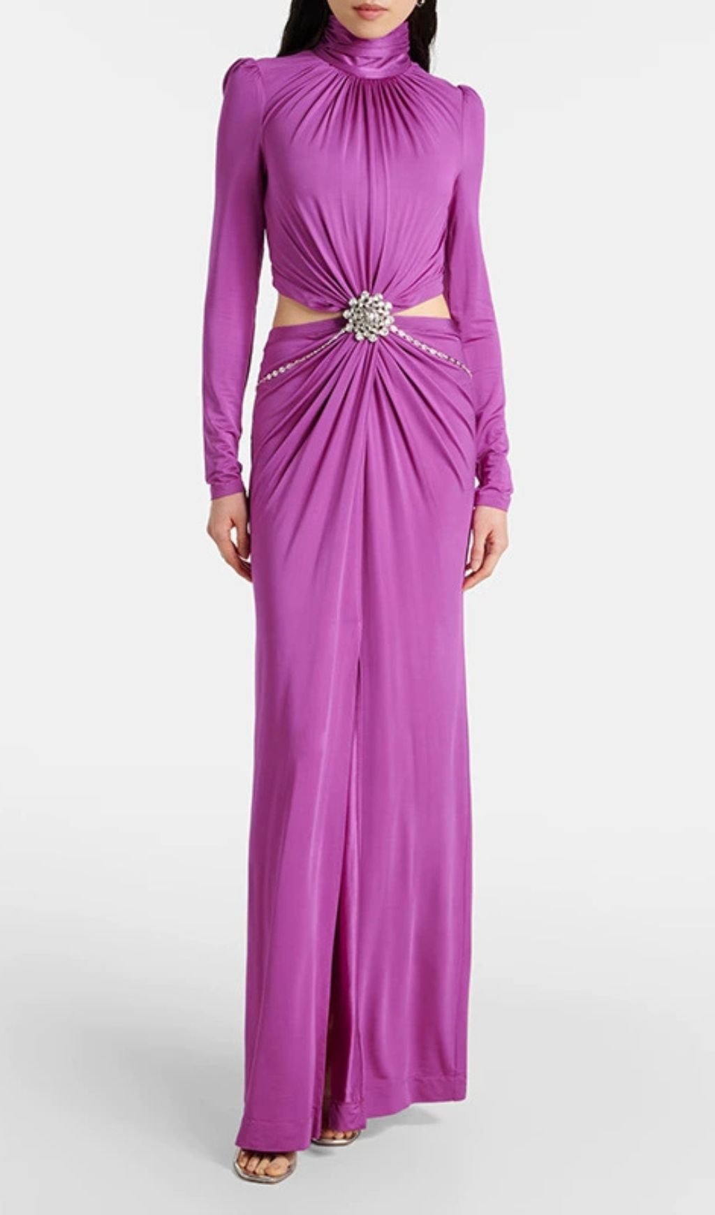Jovita Glamorous Purple Ruched Cutout Maxi Gown - Special Occasion Evening Dress