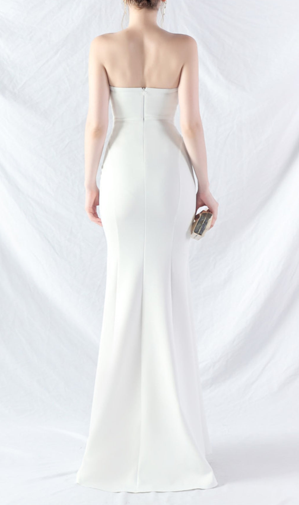 Chrina White Strapless Ruched Maxi Dress