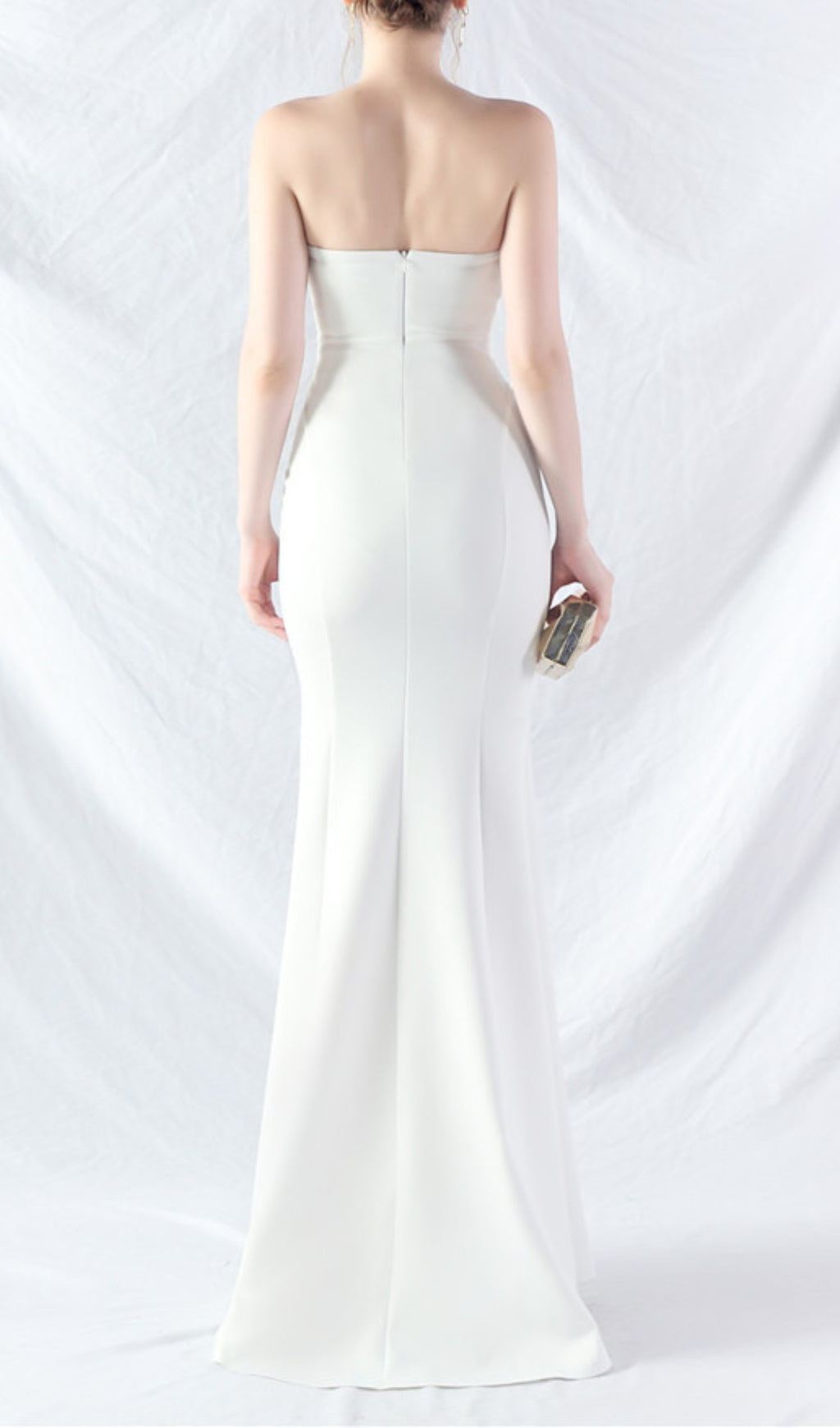 Chrina White Strapless Ruched Maxi Dress