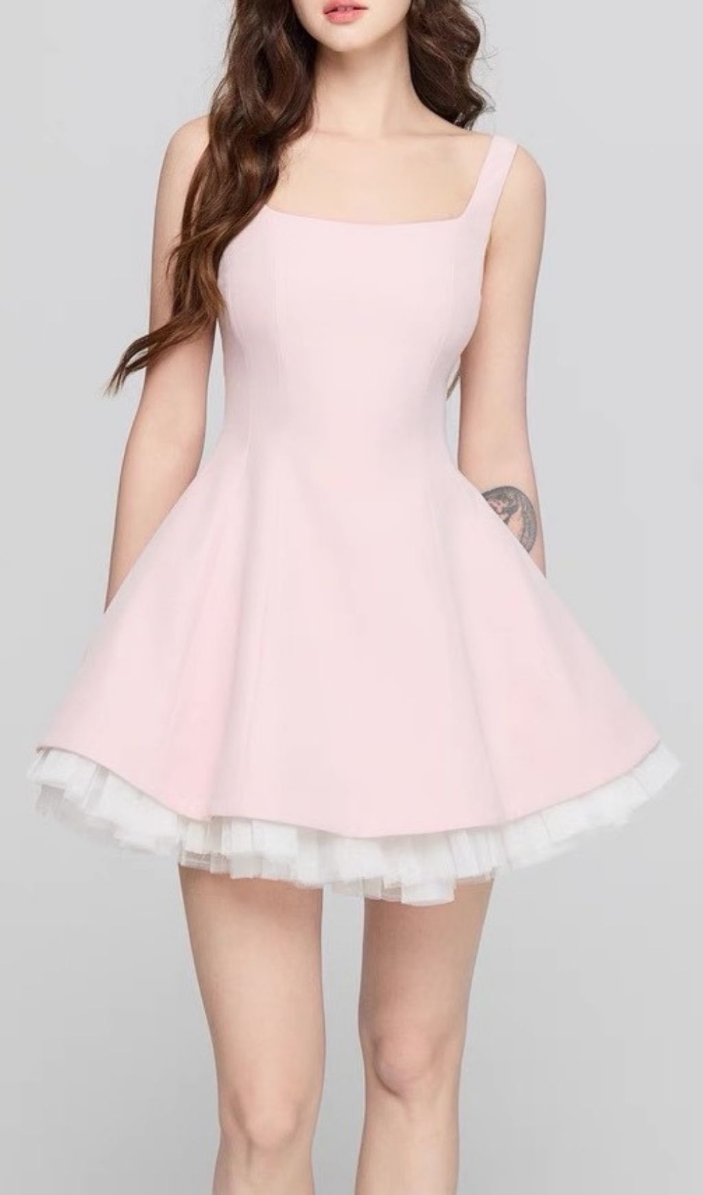 Karlie Sweet Pink Square Neck Fit & Flare Mini Dress with Tulle