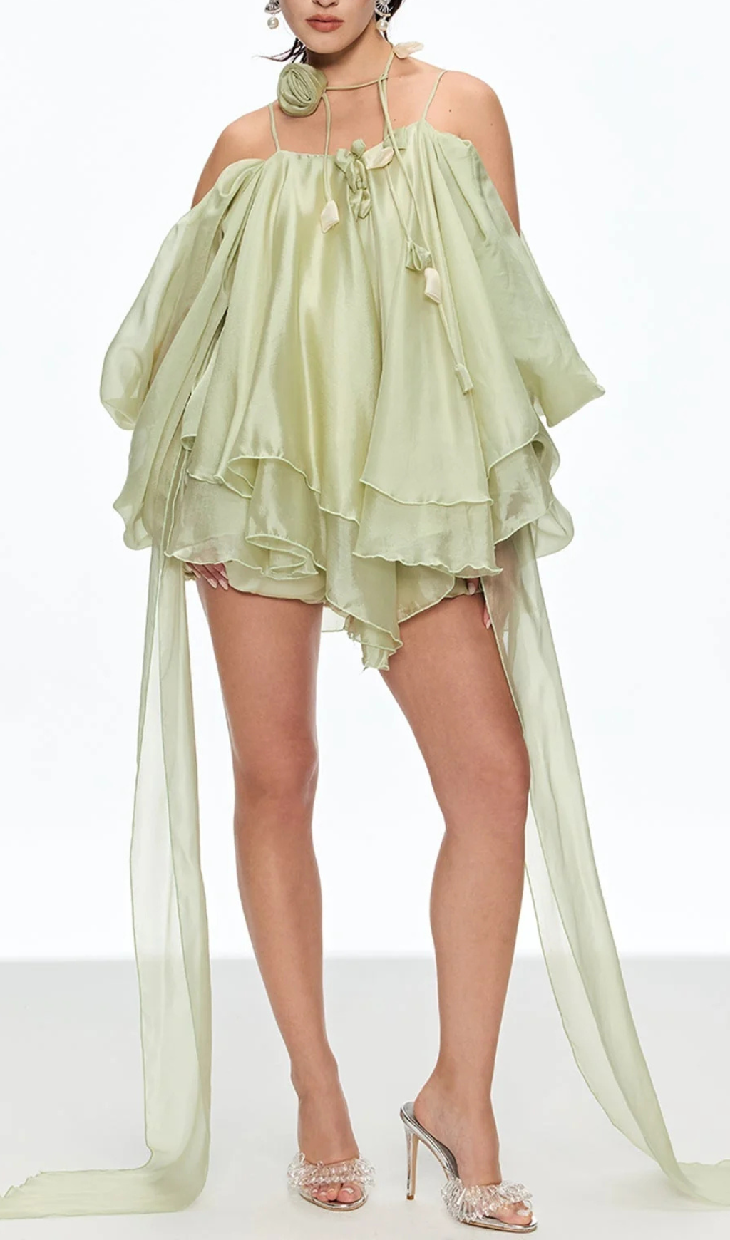 Galini Green Flower Mini Dress