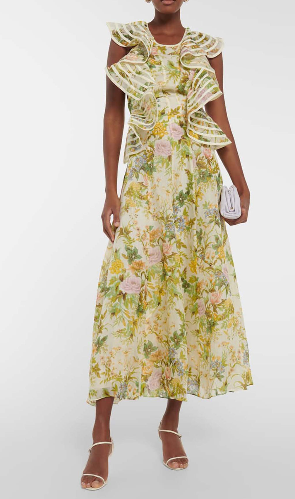 Floral Linen And Silk Midi Dress