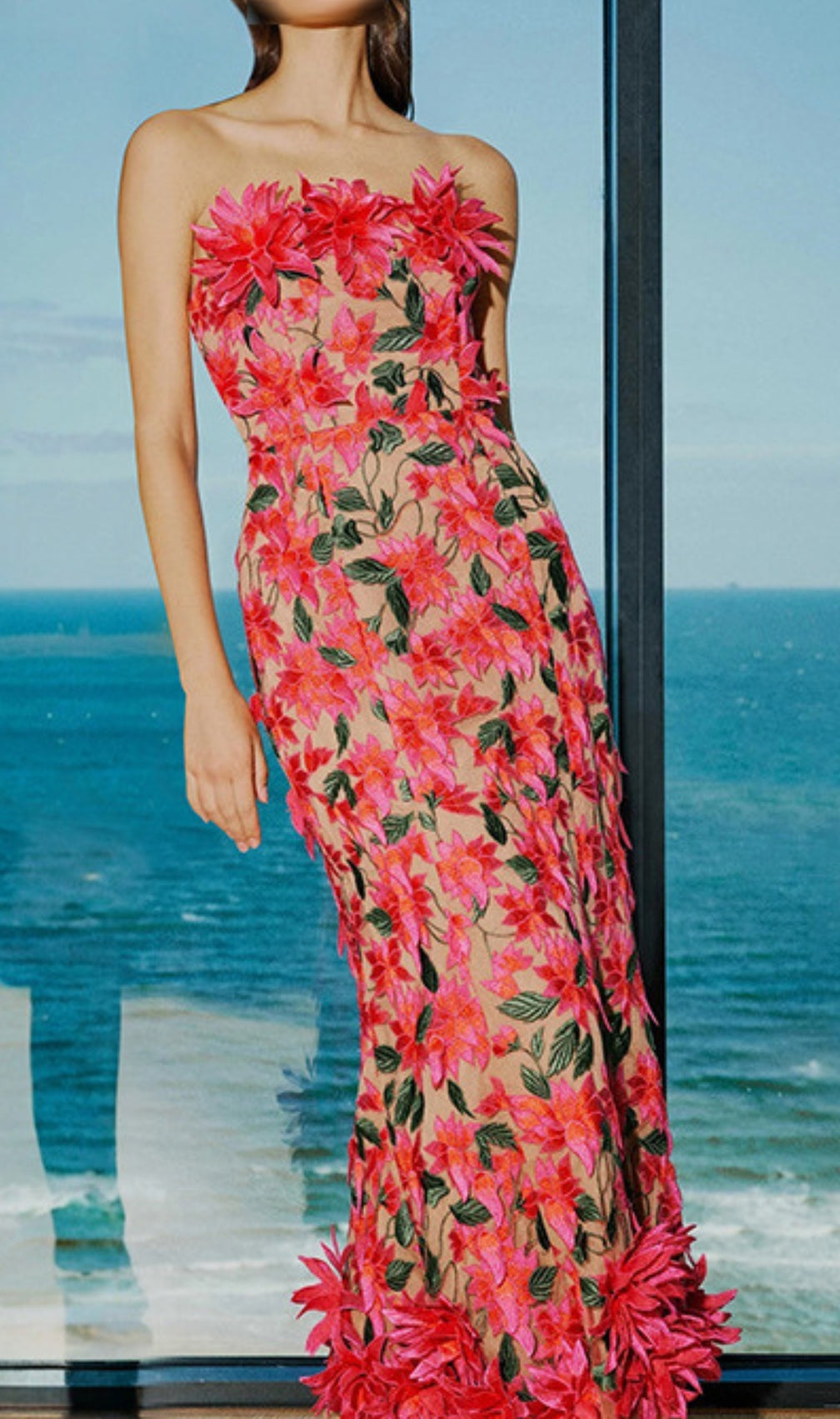 Derya Strapless Flower Midi Dress