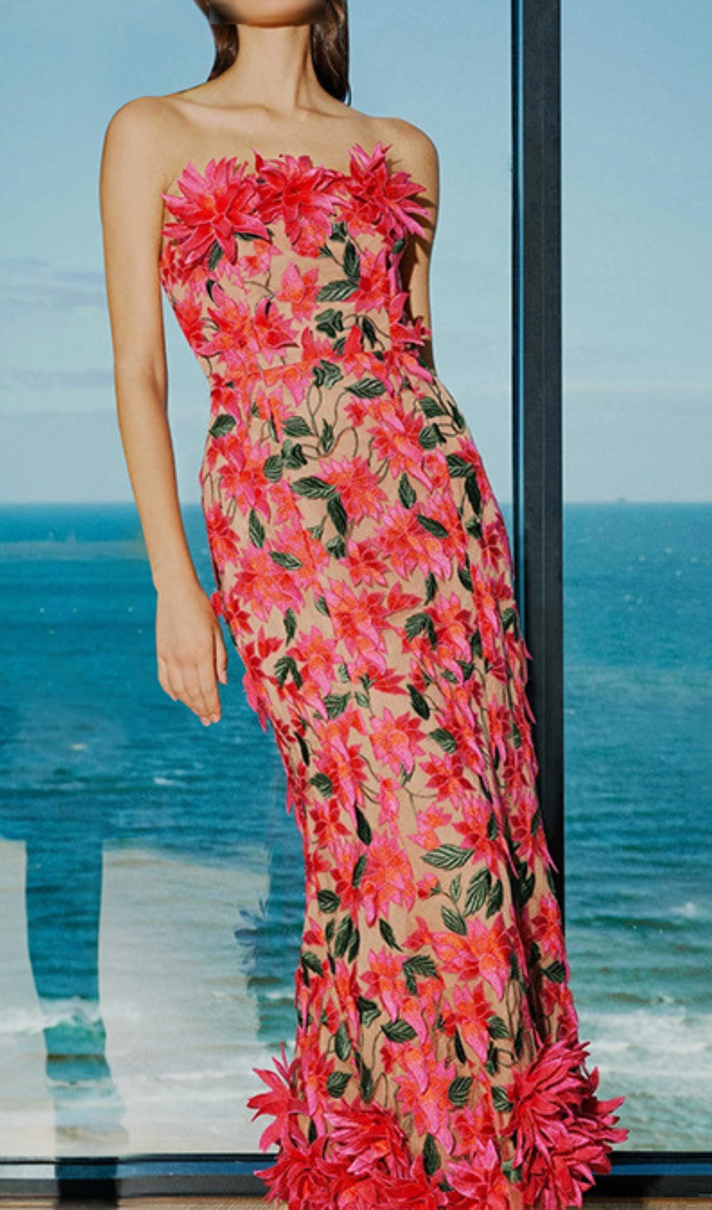 Derya Strapless Flower Midi Dress
