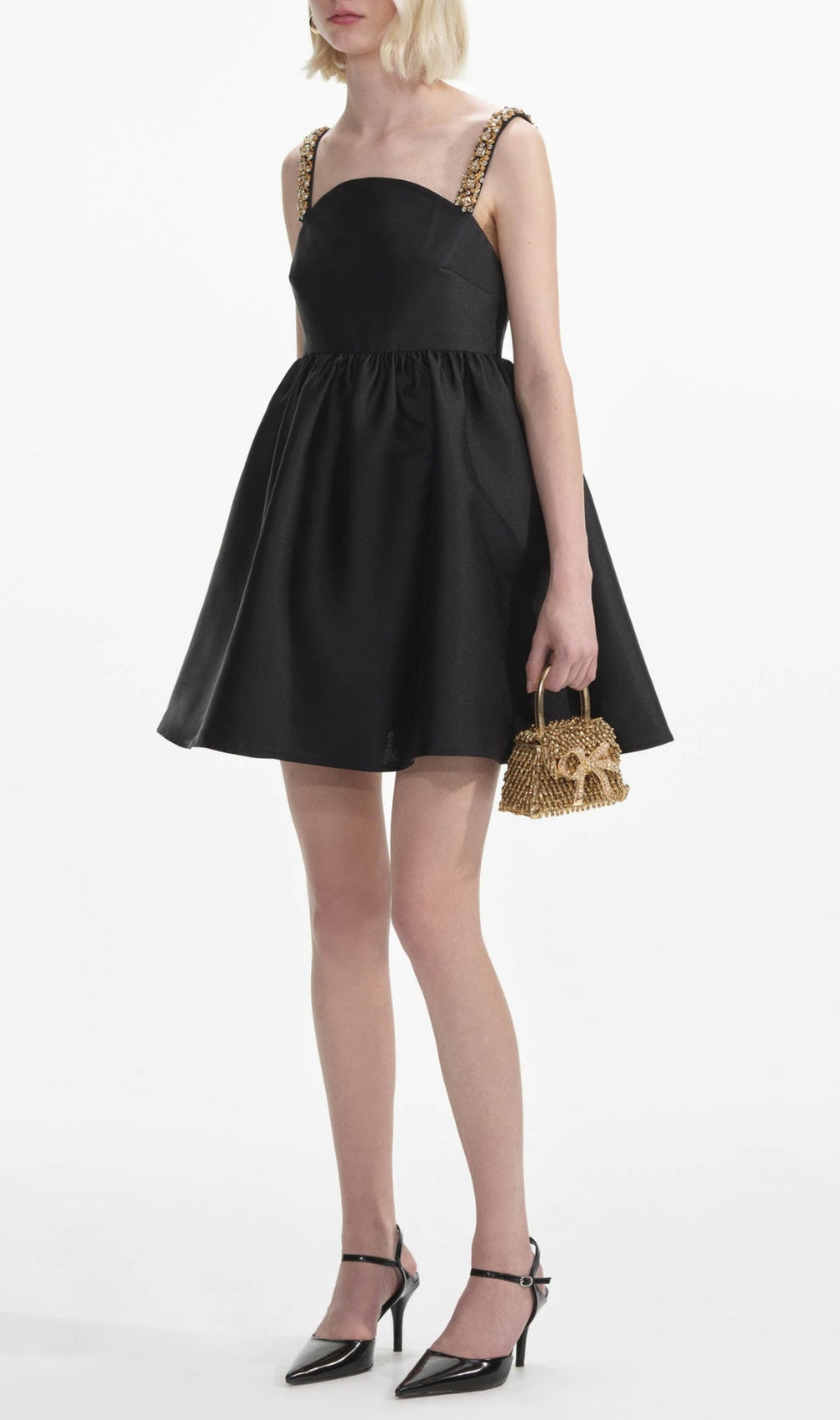 Aulii Black Taffeta Embellished Mini Dress