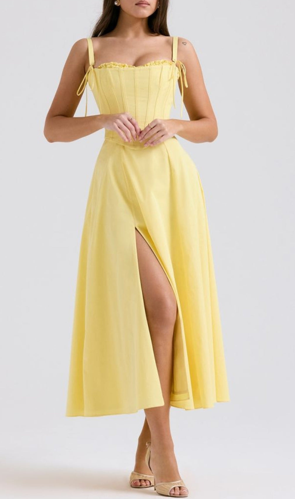Avariella Yellow Corset Midi Dress Set