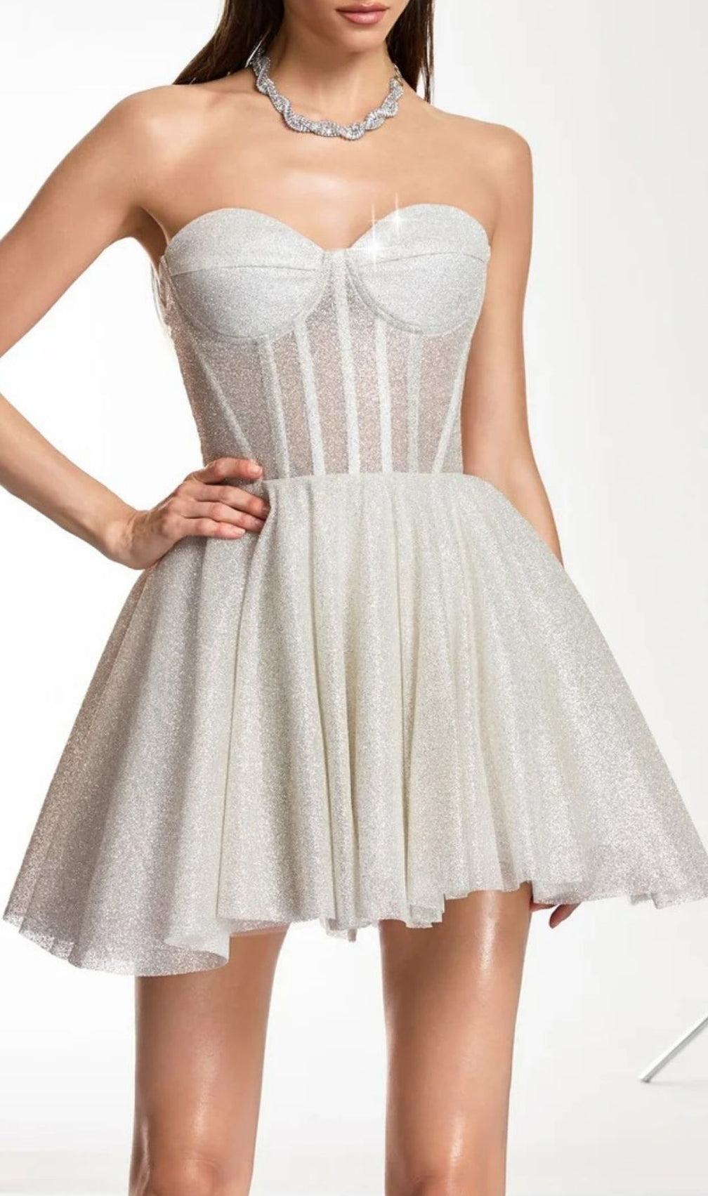 Darda Glimmering White Strapless Corset Mini Dress - Luxe Party & Club Glamour