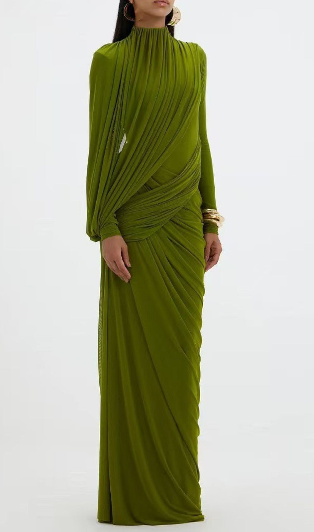 Johnda Elegant Ruched Long Sleeve Maxi Dress | Sophisticated Draped Formal Gown