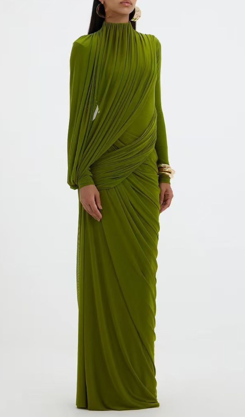 Johnda Elegant Ruched Long Sleeve Maxi Dress | Sophisticated Draped Formal Gown