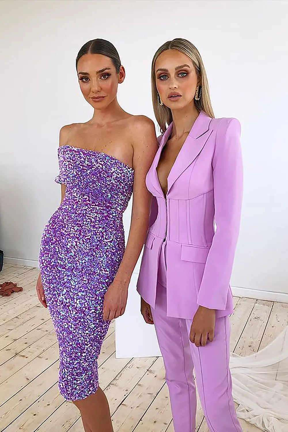 Purple One Shoulder Backless Sequin Midi Dress