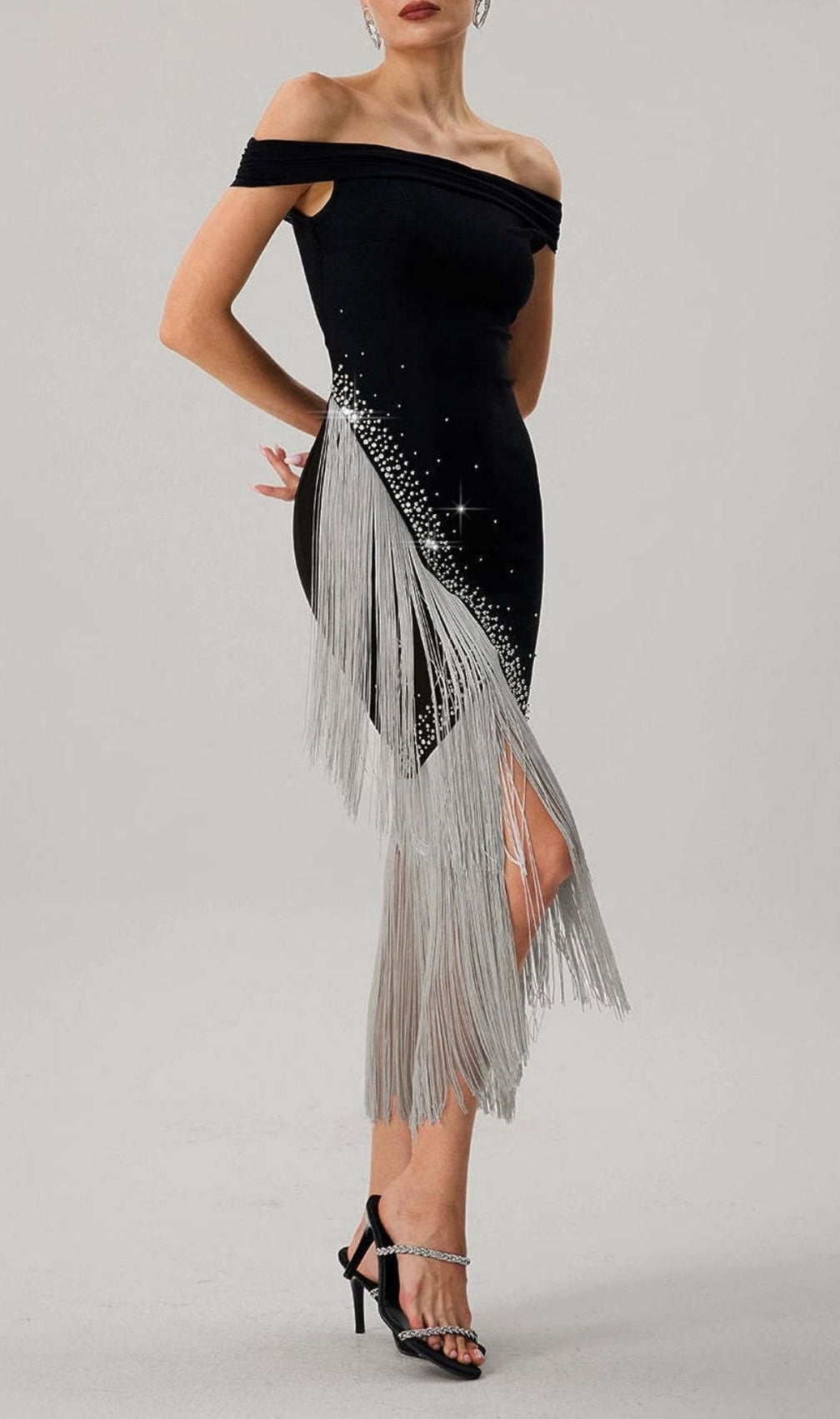 Koda Silver Tassel Diamante Bandage Midi Dress