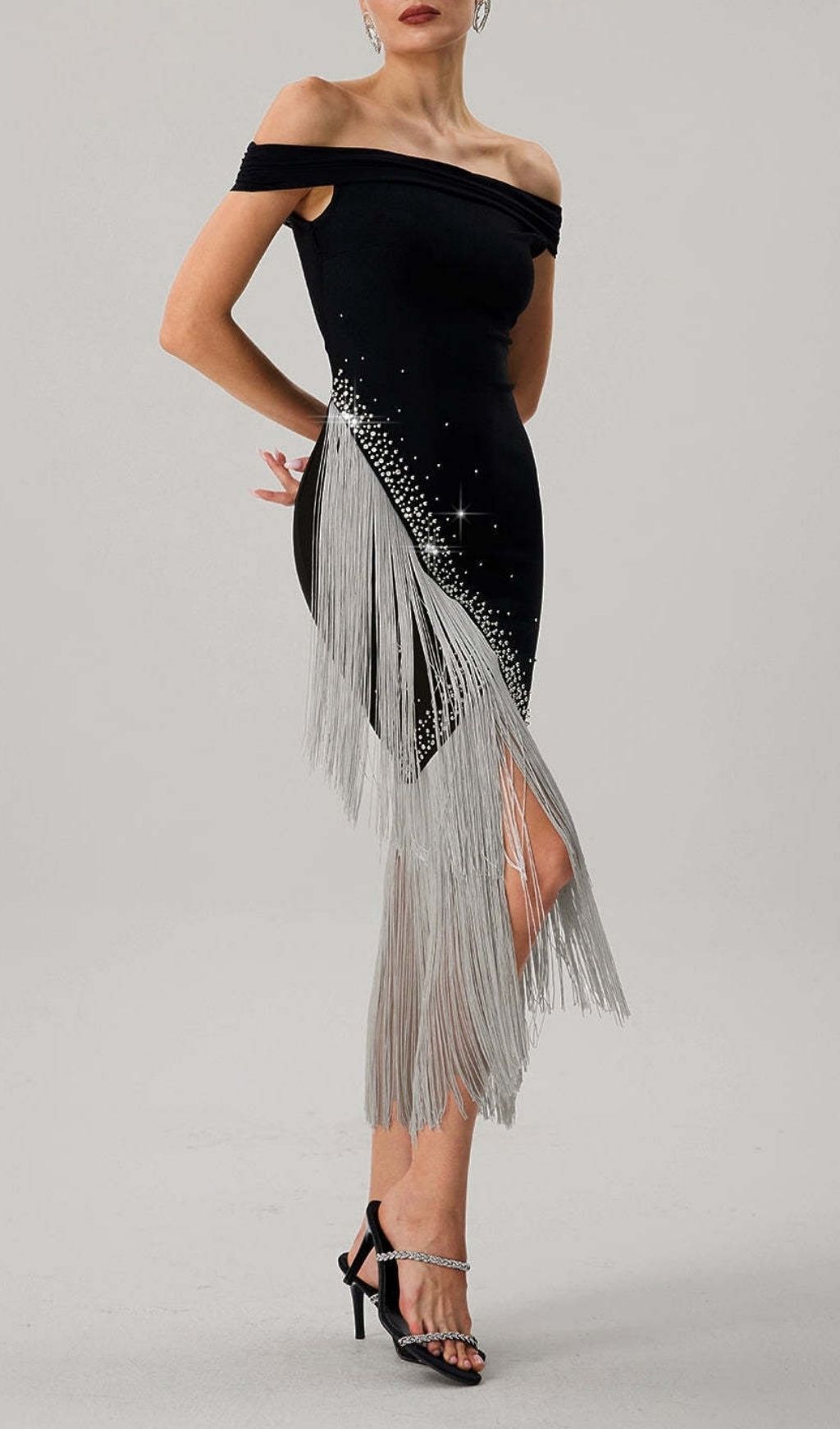 Koda Silver Tassel Diamante Bandage Midi Dress