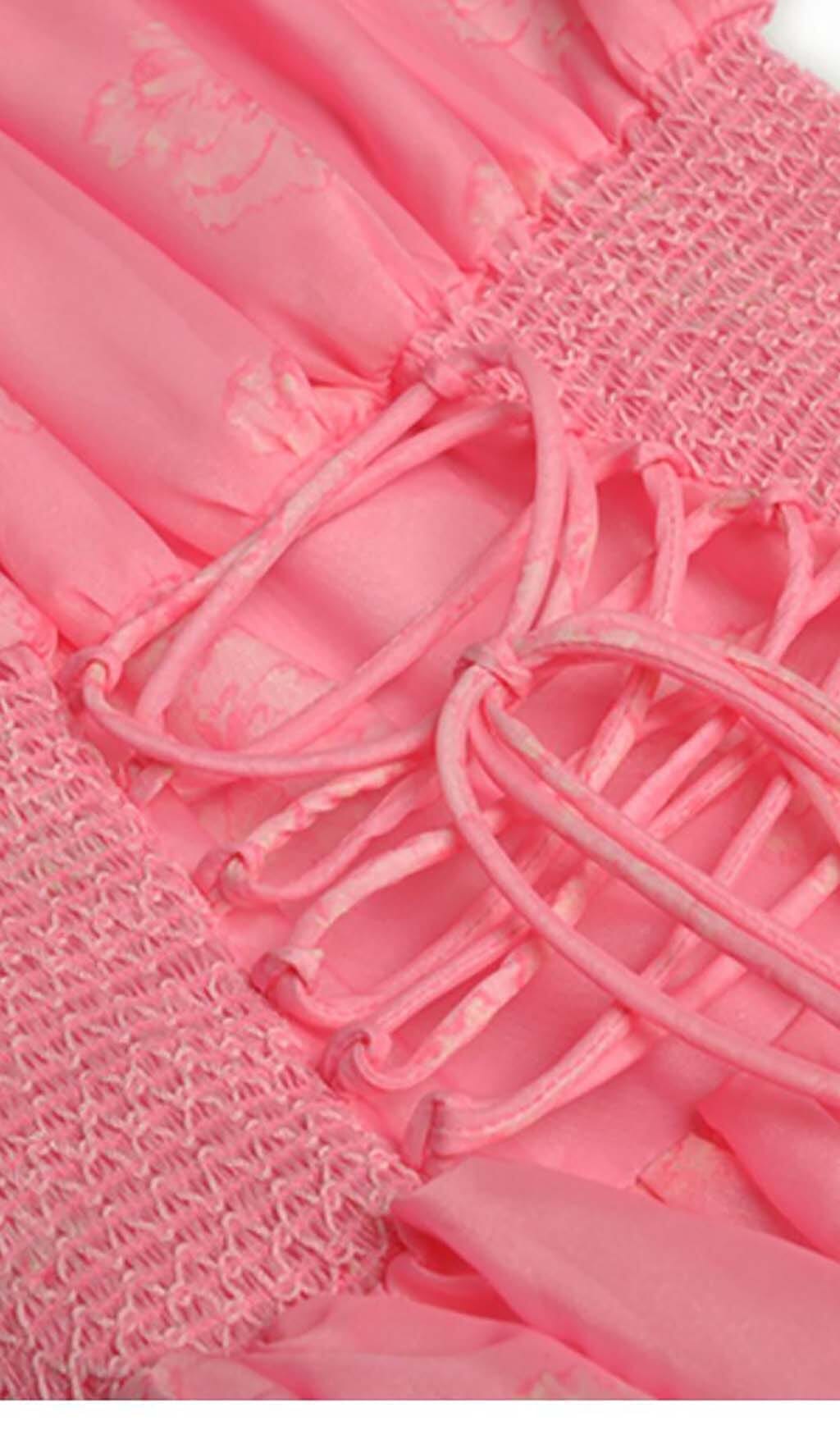 Puff Sleeve Tiered Mini Dress In Pink