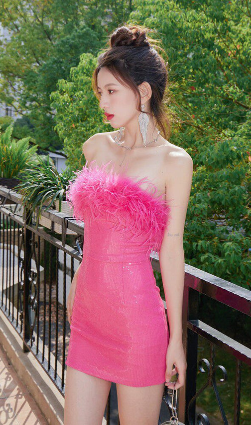 Dolores Feather Sequin Strapless Mini Dress | Ultimate Party Glam