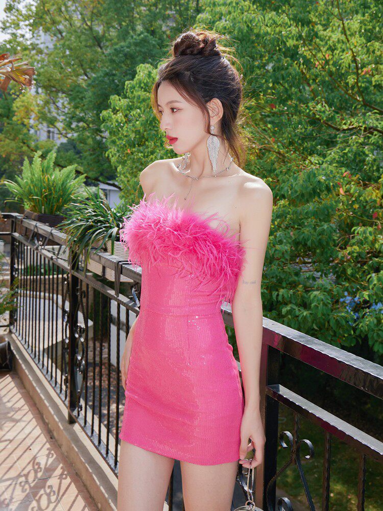 Dolores Feather Sequin Strapless Mini Dress | Ultimate Party Glam
