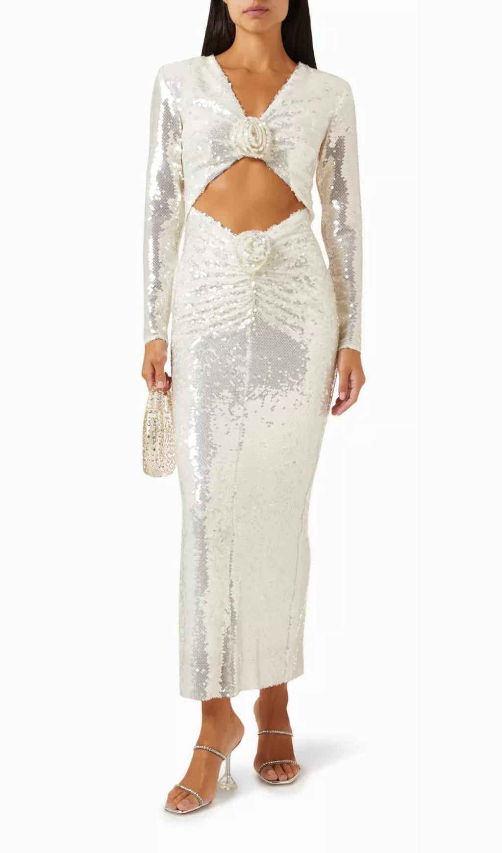 Alicia White Flower Sequined Maxi Dress
