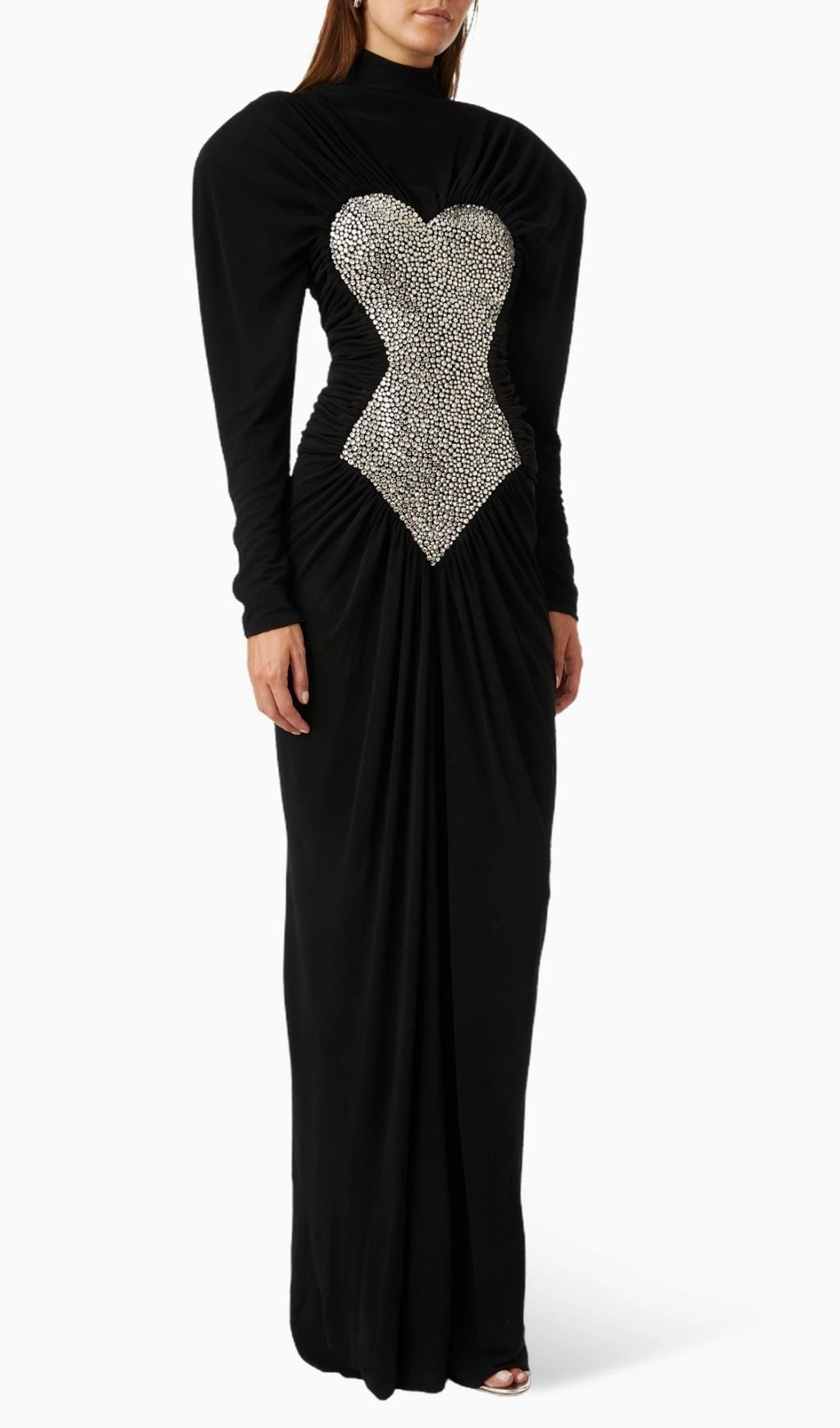 Katalina Black Diamante Sparkle Ruched Maxi Dress | Elegant Long Sleeve Gown