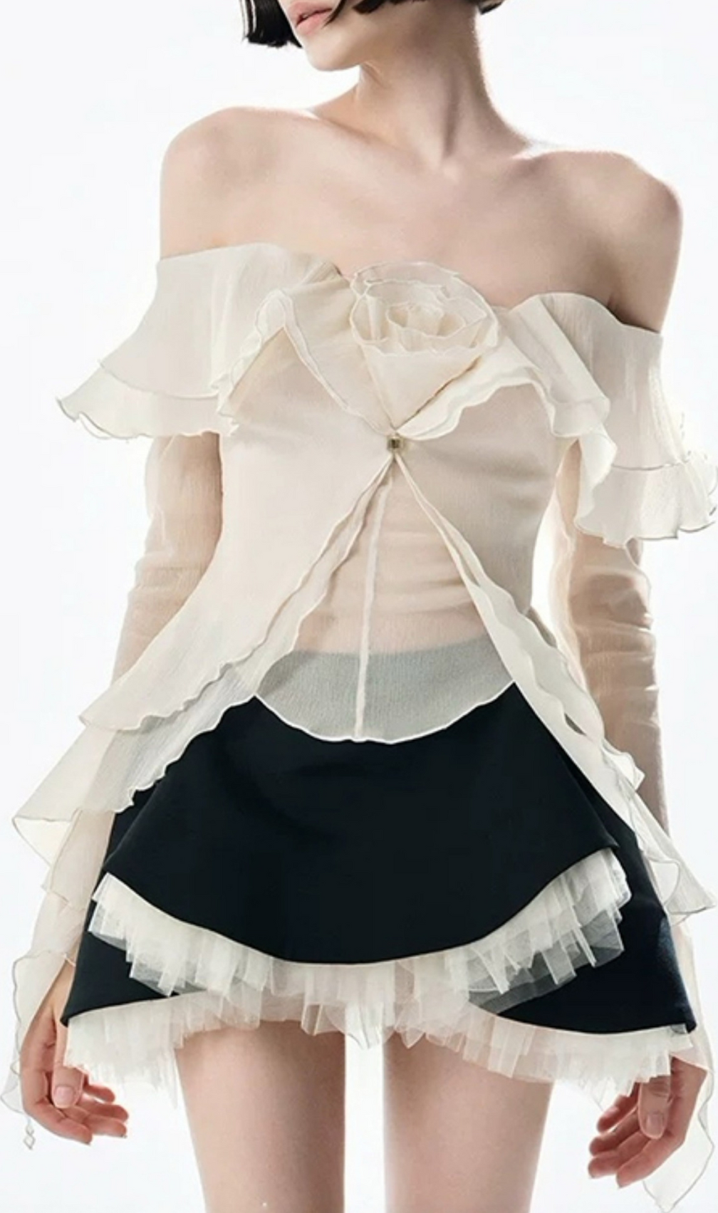 Gera Off-Shoulder Mesh Top & Mini Skirt Set