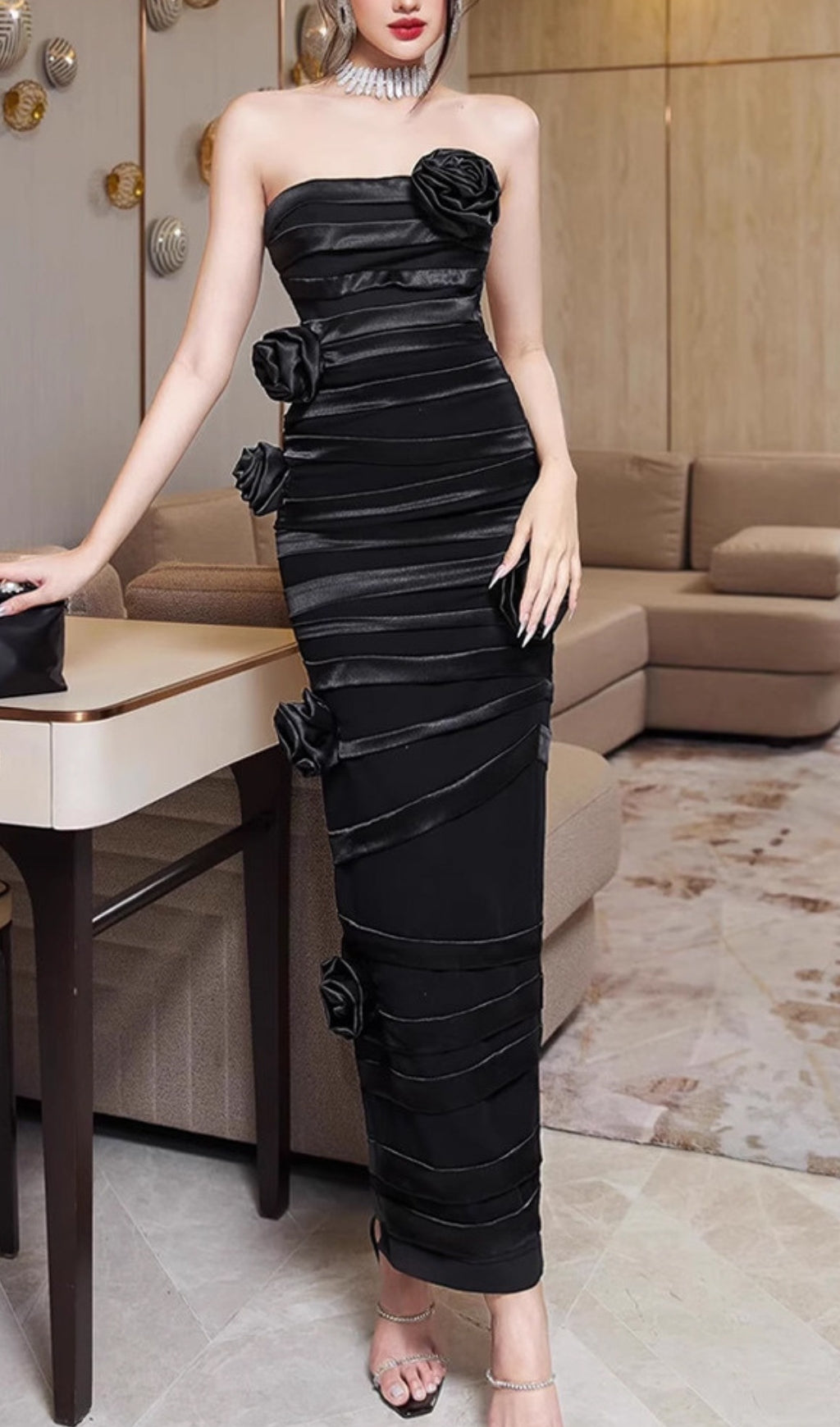 Andi Black Flower Embellished Maxi Dress