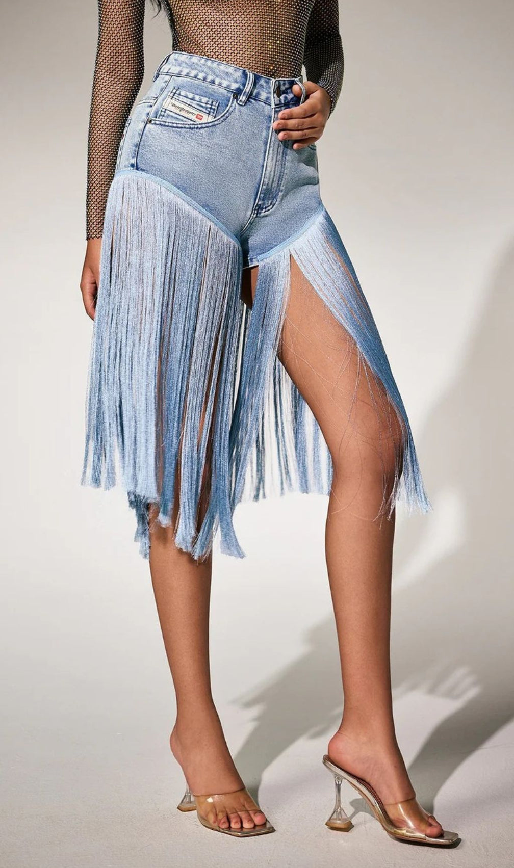 Parenth Head-Turning High-Waist Fringe Denim-Look Shorts