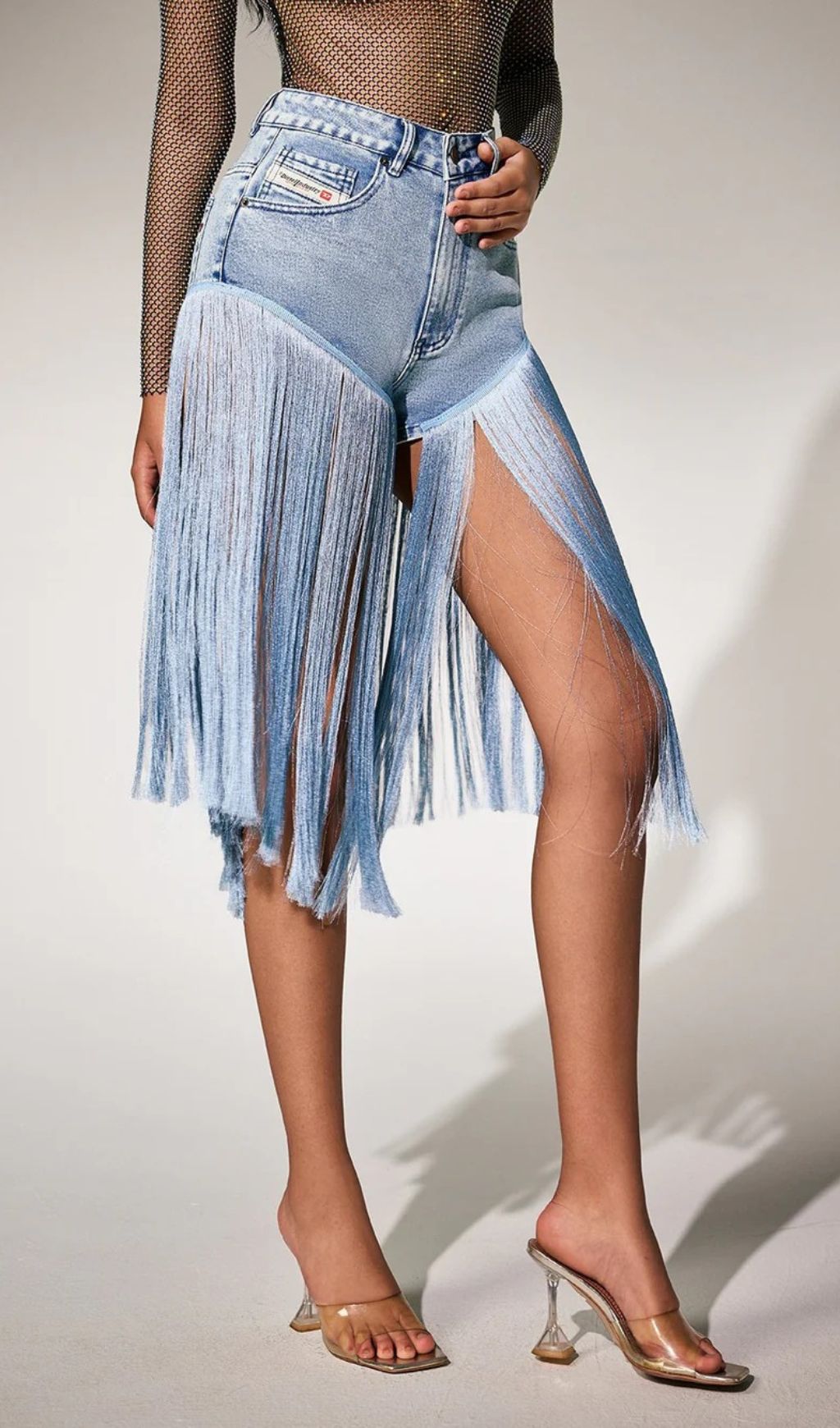 Parenth Head-Turning High-Waist Fringe Denim-Look Shorts