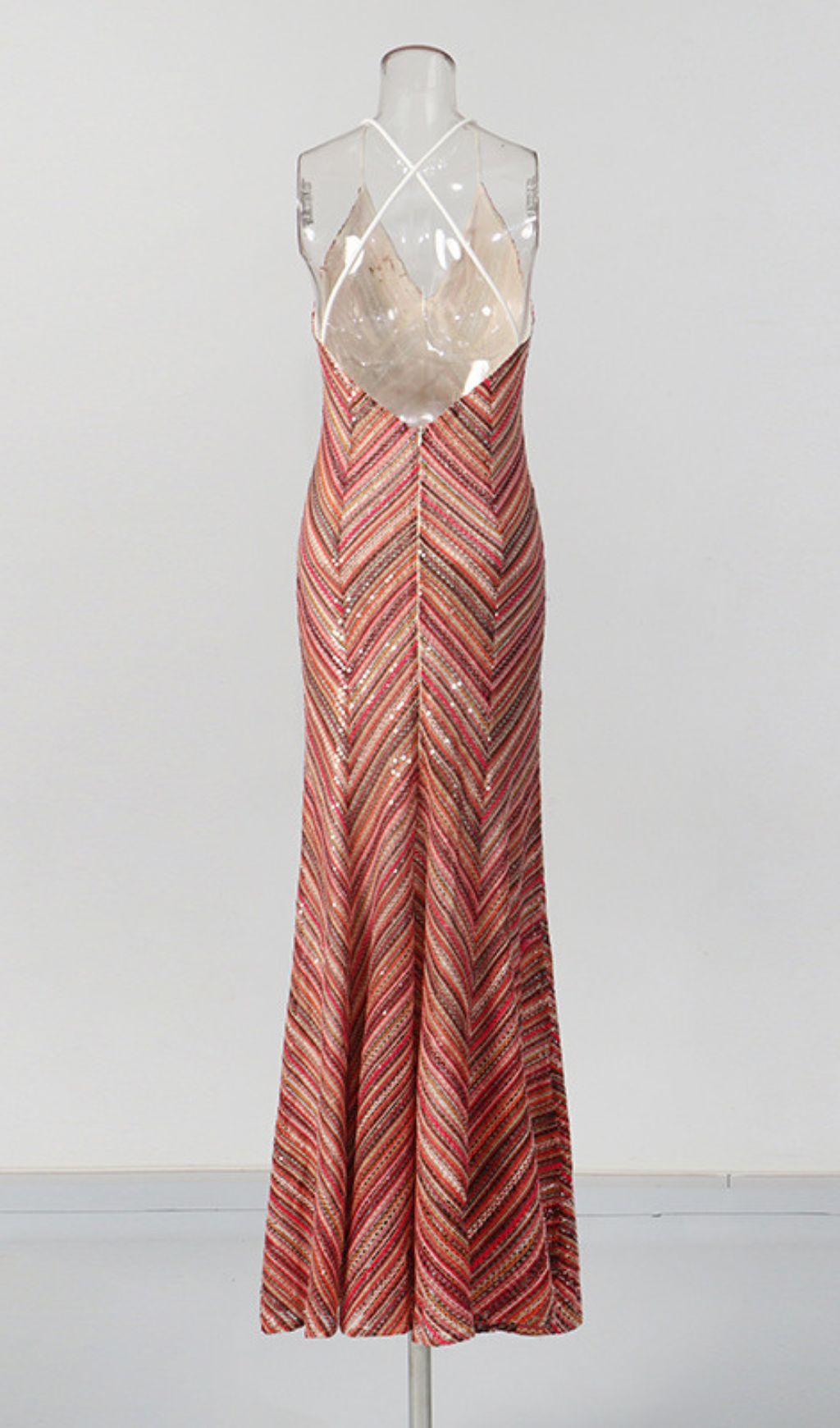 Kacela Dazzling Sequin Chevron Maxi Dress - Strappy Evening Gown