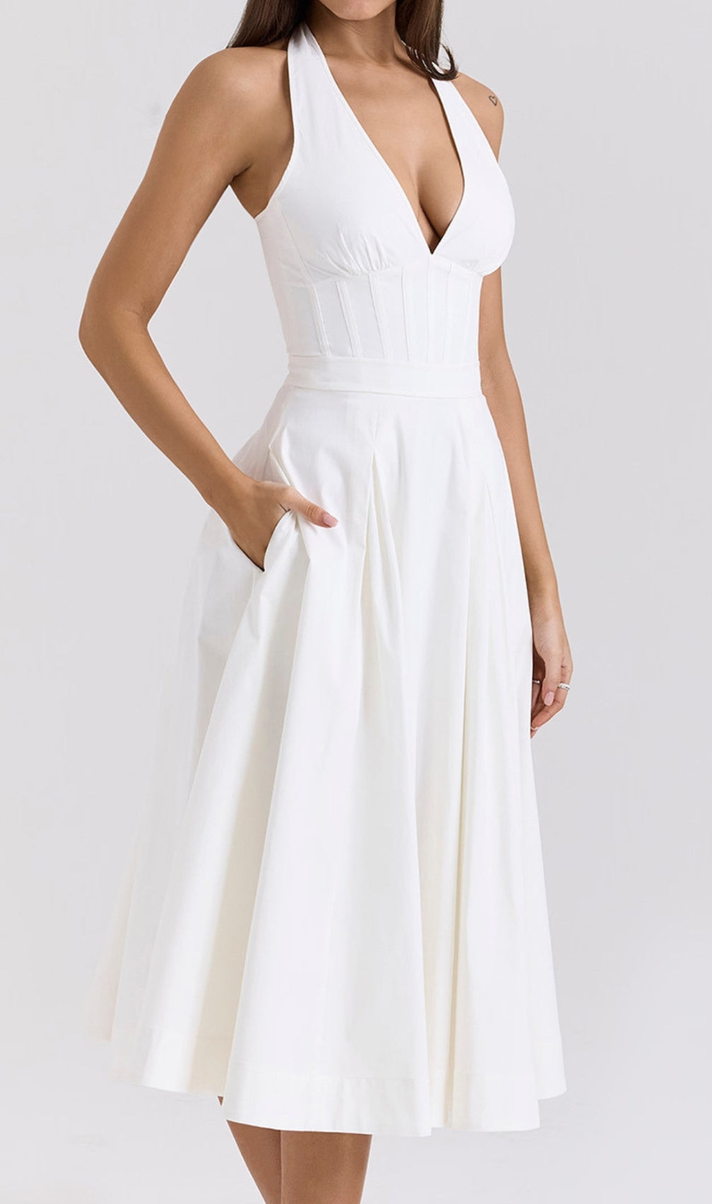 Dezba White Halter Corset Midi Dress