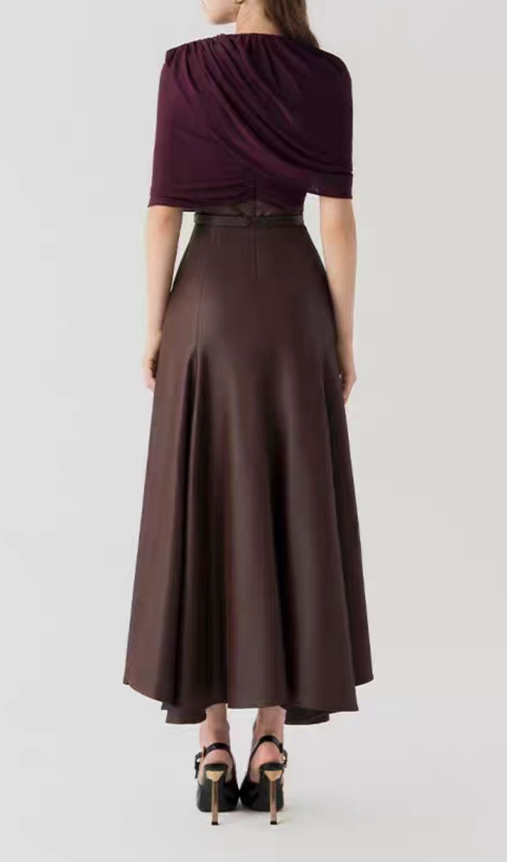 Kiona Coffee Leather Patchwork Maxi Dress
