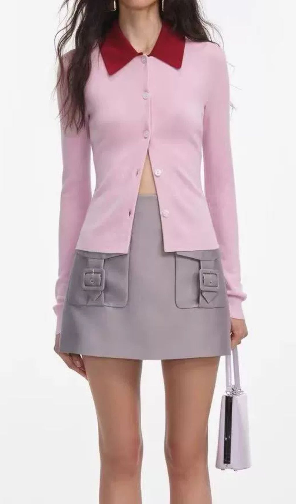 Haide Women's Chic Contrast Collar Long Sleeve Knit Polo Top