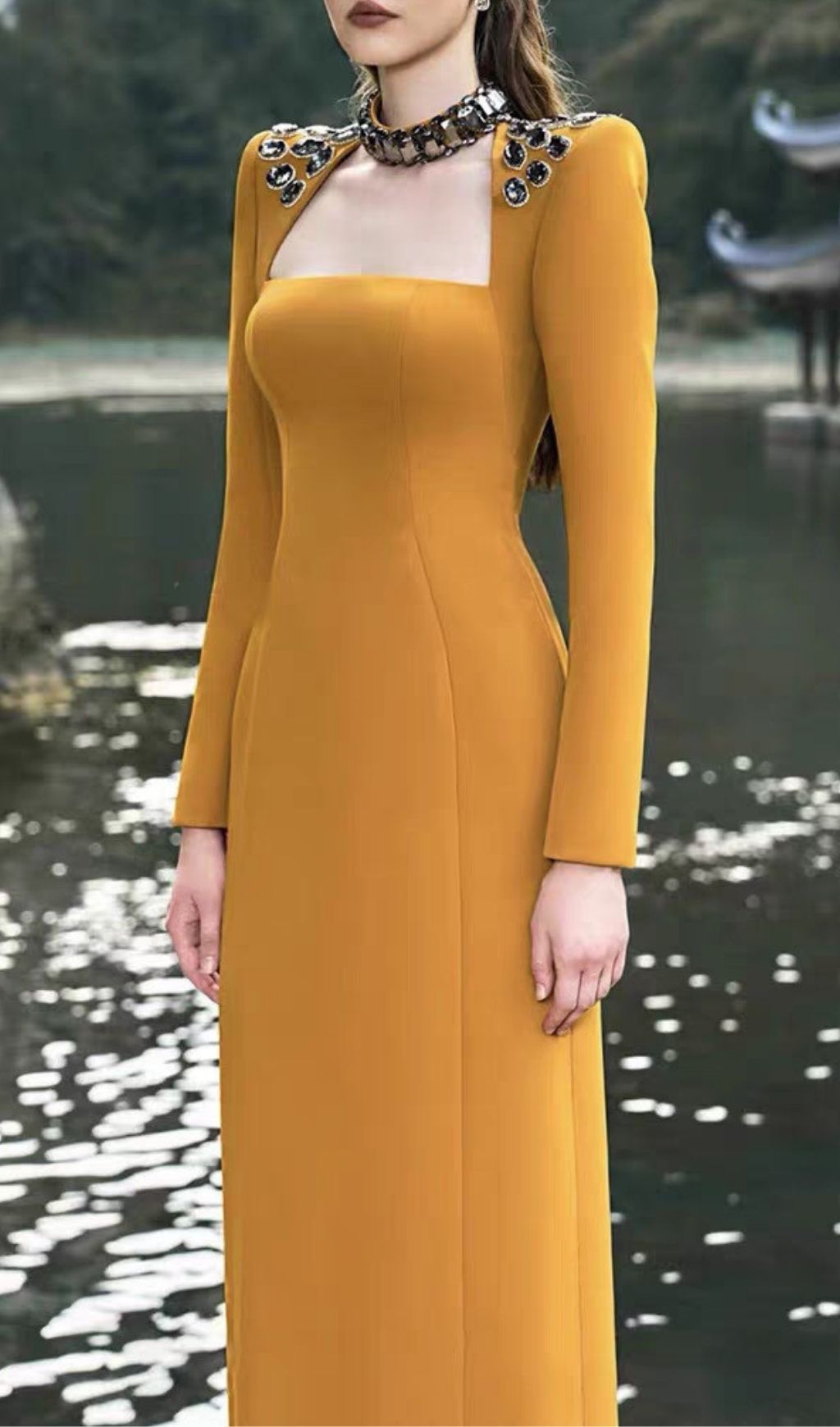 Kellyn Rhinestone Long Sleeve Maxi Dress