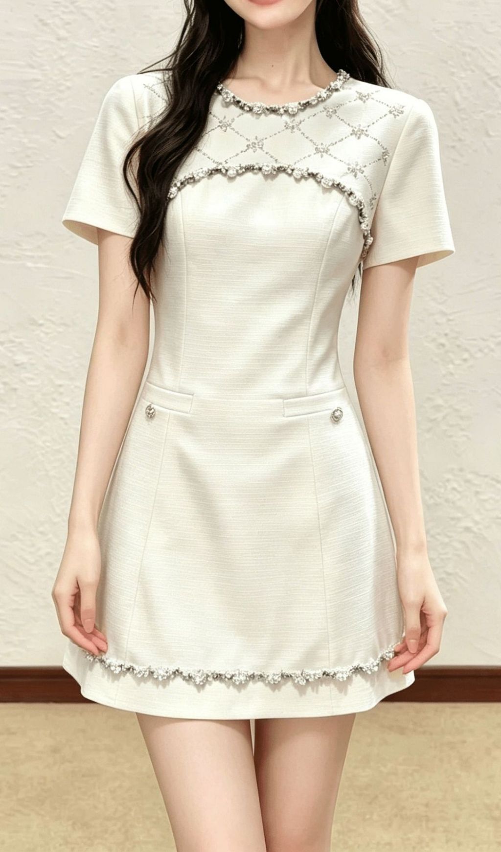Kimberly Short Sleeve Beaded Mini Dress